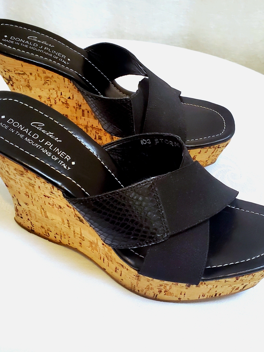 Donald J Pliner Couture Black "Storm" Cork Wedge Sandals 9M